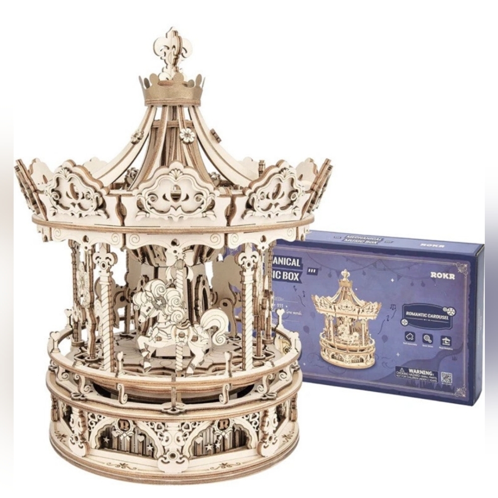 ROKR Mechanical Music Box Romantic Carousel DYI 3D Wooden Puzzle AMK62